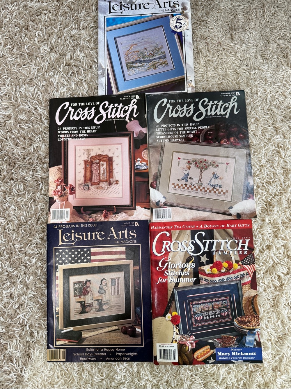 Lot of 5 Cross Stitch & Leisure Arts Magazines - holiday theme